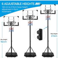 Canasta de Baloncesto para Exteriores/Interiores Altura Ajustable 182-213 cm Canasta Portátil con Ruedas con Base de Plomo para Niños y Adultos Negro/Blanco - details 5