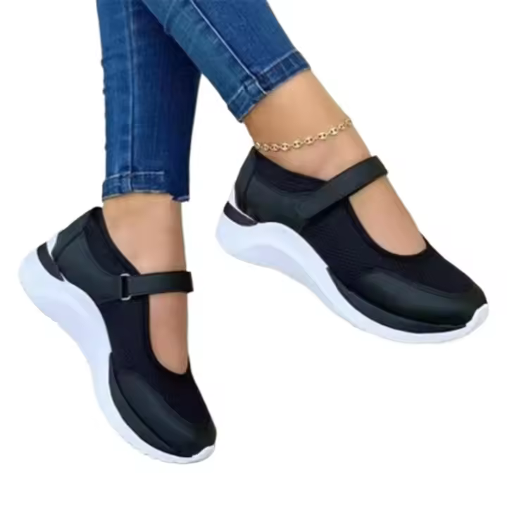 Zapatos de mujer de malla oversize, casual, con velcro, transpirables, tejidos con suela gruesa - 1