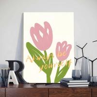 Pintura Nórdica de Tulipanes en Lienzo JUBEER con Marco Decoración para el Hogar Arte de Pared para Dormitorio Diseño de Flores en Lienzo y Acuarela - details 6