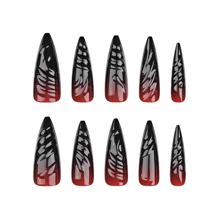 Uñas postizas de larga duración, cabeza puntiaguda difuminada, Ultra flexible, uso en actuaciones en escenario - 1