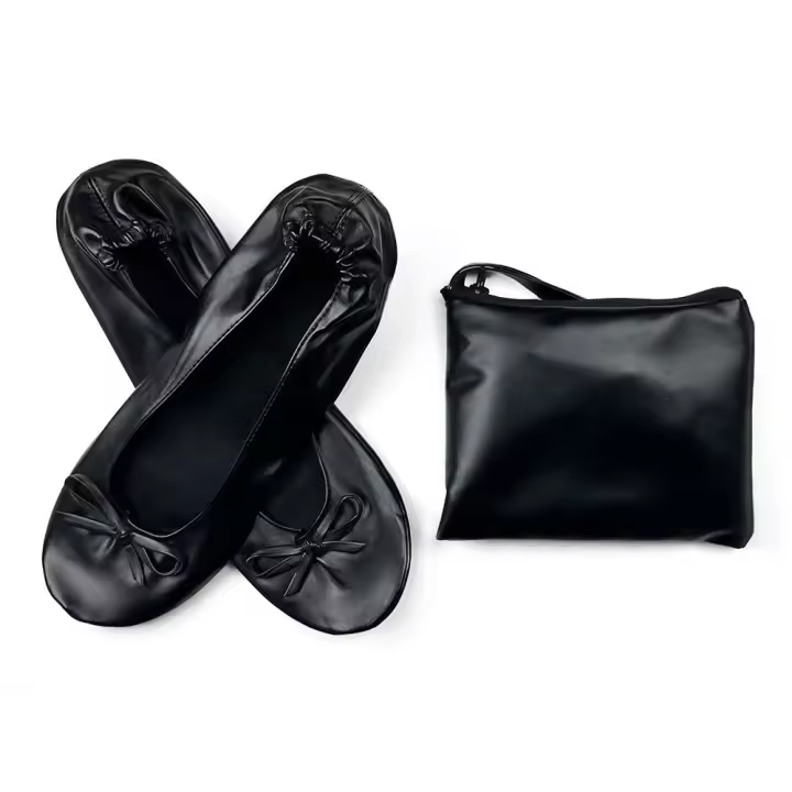 Bailarinas plegables portátiles con estilo, bolsa de transporte enrollable, zapatos planos de bailarina con lazo, transpirables, plegables, para dama de honor - 1