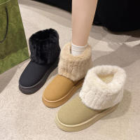 Botas de nieve informales para mujer, zapatos sin cordones, punta redonda, terciopelo de felpa sólido, tacón medio cálido, impermeables, invierno - details 5