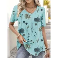 Moda Blusas Estampado de Flor 3D Camiseta de Cuello en V Talla Grande para Mujer - details 10