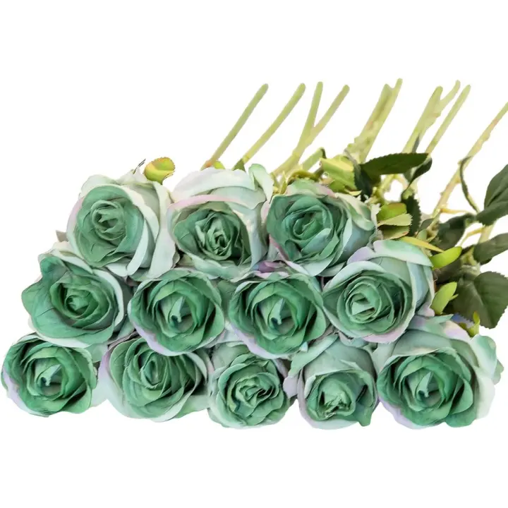 - Juego de 12 Rosas Artificiales de Seda con Tallo Largo para decoración del hogar, Boda, Fiesta, jardín, Color Azul - 1