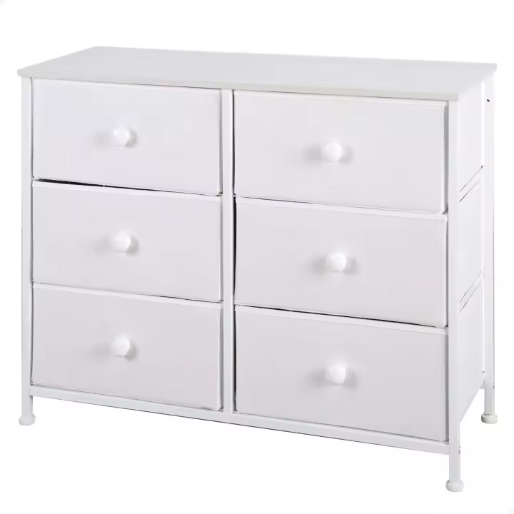 Max Home Cómoda dormitorio multiusos, 6 cajones de tela ligeros, 80x30x62 cm, Estructura acero, Tablero madera, Color blanco, Con sistema de nivelación, Organización, Almacenamiento (18409) - 1
