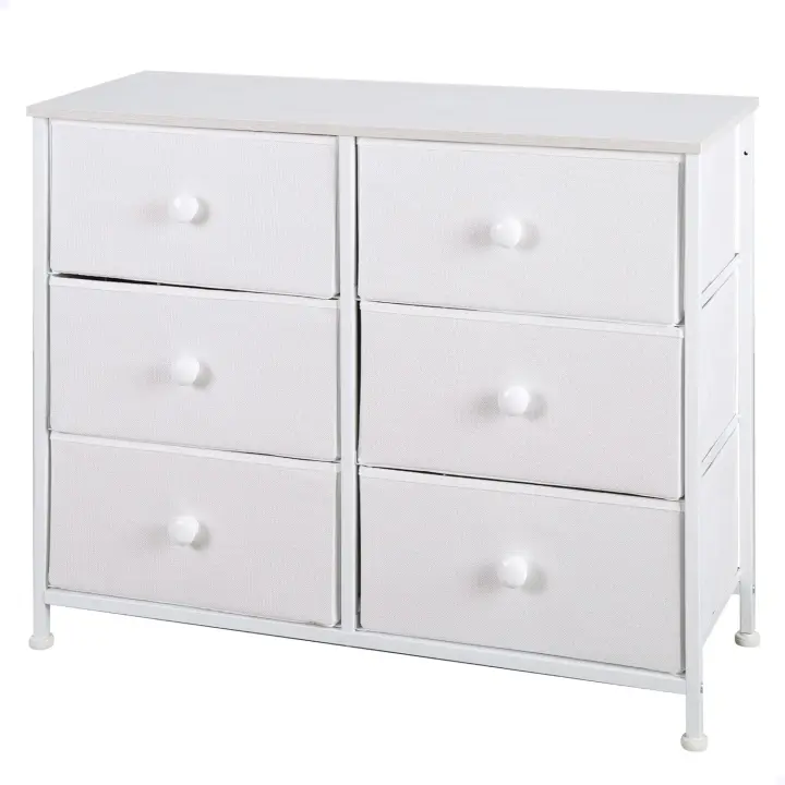 Max Home Cómoda dormitorio multiusos, 6 cajones de tela ligeros, 80x30x62 cm, Estructura acero, Tablero madera, Color blanco, Con sistema de nivelación, Organización, Almacenamiento (18409) - 1