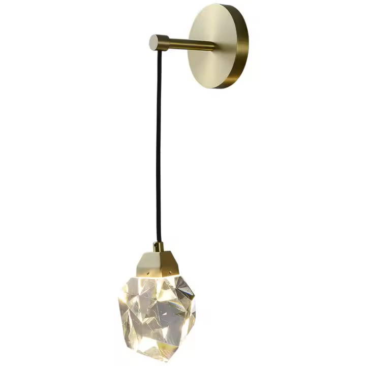 Lámpara LED de pared de cristal de un solo cabezal, sala de estar moderna, pared de fondo de TV, lámpara de mesita de noche, decoración creativa, todo de cobre - 1