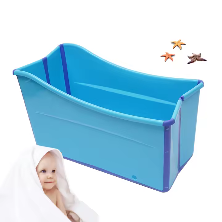 Bañera Plegable de Plástico Engrosado Azul Ideal para Adultos Portátil y Inflable - 1