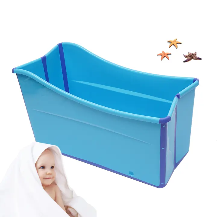 Bañera Plegable de Plástico Engrosado Azul Ideal para Adultos Portátil y Inflable - 1