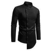 Camisas de manga larga con diseño irregular para hombres, camisas monocromáticas informales, camisas con cuello alto para documentos, fiestas, discotecas, Rh, moda, otoño - details 11