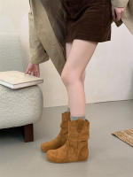 Botas de pila de fondo plano vintage Botas occidentales ajustadas Manga de cabeza redonda - details 3