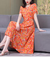 Nueva moda Casual 2024 vestidos elegantes de verano para mujeres cuello redondo estampado Vintage Vestido de manga corta ropa suelta de mujer - details 6