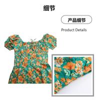 Vestido de mujer, novedad de verano 2025, vacaciones, pausa para el té, cuello cuadrado, falda de longitud media, mangas de burbuja, vestido con abertura Floral francés - details 1