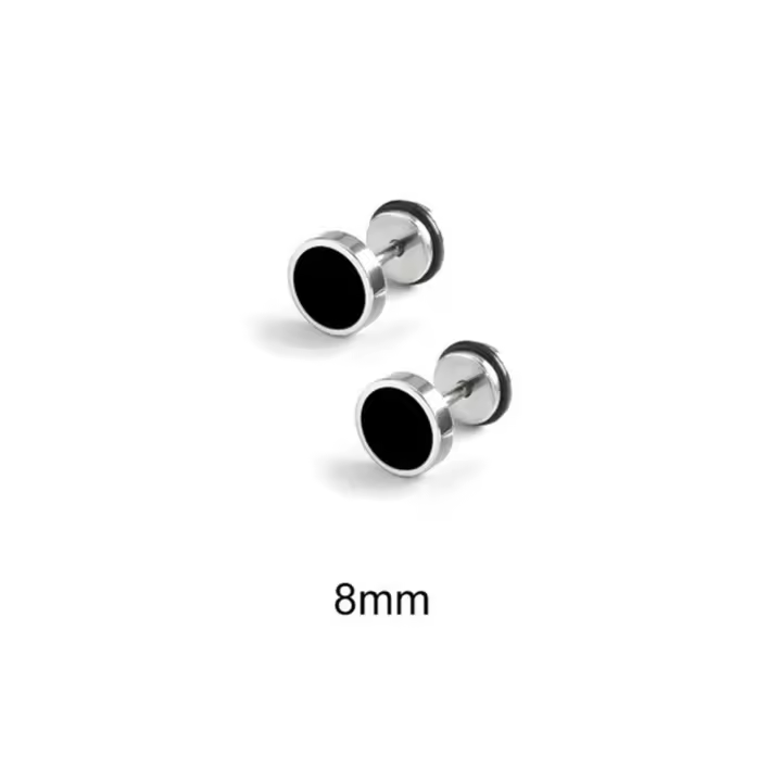 Pendientes redondos de estilo coreano para hombre, aretes negros de estilo Hip Hop, Color sólido, acero inoxidable, goteo de aceite, moda - 1
