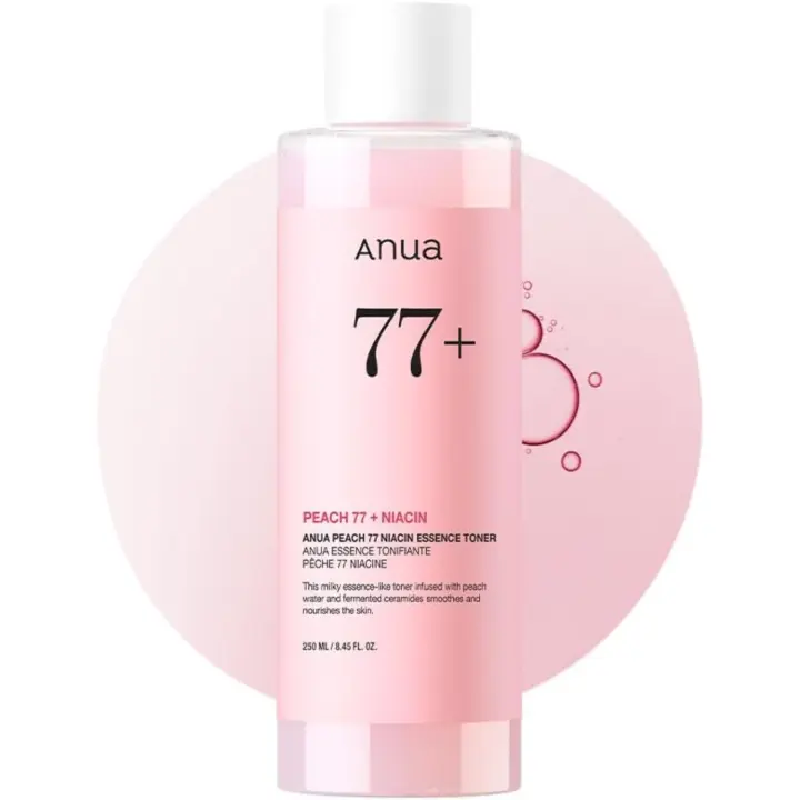 Anua Peach 77 Niacin Essence Toner 250 ml / Tónico iluminador para rostro, niacinamida, pantenol, ceramidas, tónico facial para piel de vidrio, cuidado de la piel coreano (8.45 fl.oz.) - 1
