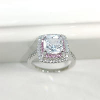 Anillo cuadrado de princesa, Piedra Rosa y blanca, chapado en oro blanco, joyería de moda, accesorios de compromiso de boda - details 3