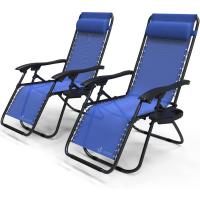 Set de 2 Sillas de Jardín Plegables Silla de Gravedad Cero Reclinable con Soporte para Bebidas y Reposacabezas Extraíble Carga Máxima 120kg Negro - details 41