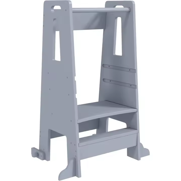 Taburete de Aprendizaje Ajustable para Niños +3 Años Seguridad en la Cocina Baño Blanco - 1