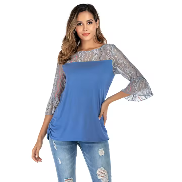 NOVEDAD DE VERANO 2025, camiseta TEMU de Modal grande de Color sólido con cuello redondo, Top informal para mujer - 1