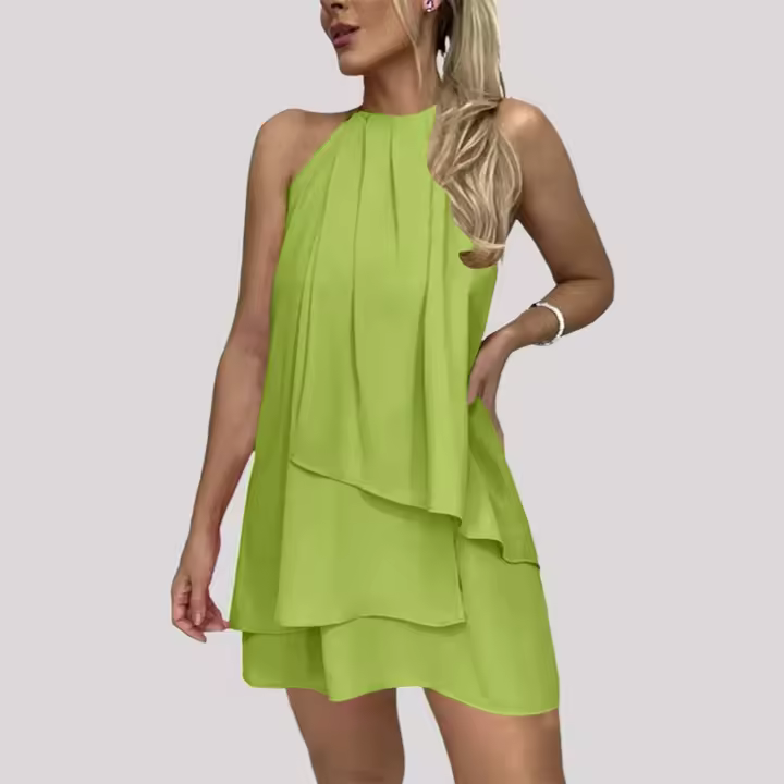Elegante Vestido de Fiesta de Club sin Mangas y sin Espalda Halter de Volantes de Capas con Lazo Trasero Vestidos de Vacaciones para Mujeres - 1