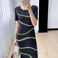 Vestido de Señora con Pliegues Miyake Diseño Japonés Casual Manga Corta Falda Larga Moda de Verano - details 3