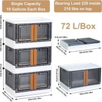 Contenedores de Almacenamiento con Tapas, Juego de 3 Grandes Cajas de Almacenamiento de Plástico de 72L con Ruedas y Puerta, Caja Plegable Transparente para Ropa/Juguetes/Camping, 64 x 40 x 37 cm - details 3