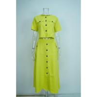 Conjunto de moda de primavera para mujer, elegante, de color sólido, informal, top corto y falda de botonadura sencilla - details 7