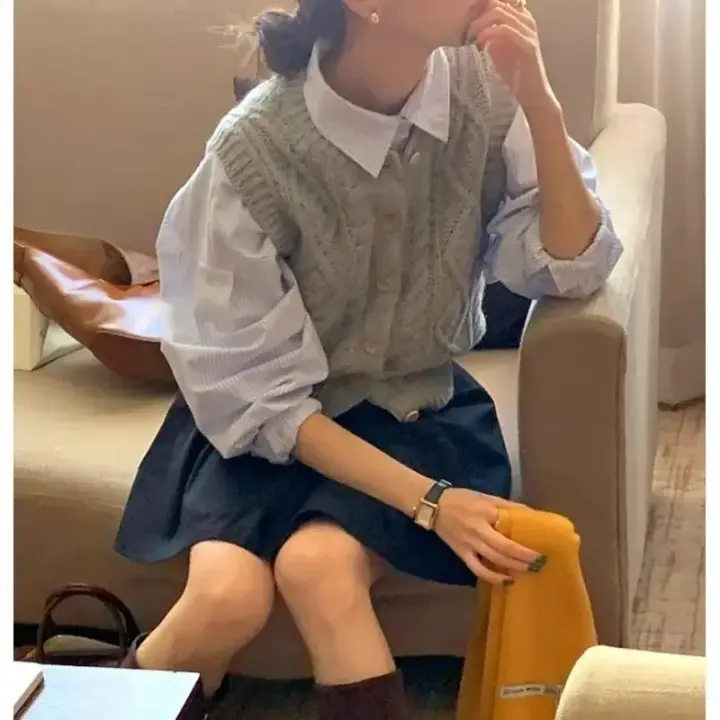 Suéter de punto para mujer, suéter de gran tamaño para niña, Tops de Cachemira para mujer, jersey sin mangas, Maxi Vintage Y2k para otoño - 1