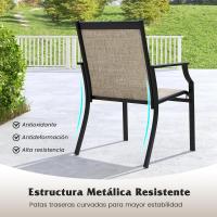 Jardin Exterior Textilene, Sillas Terraza Exterior Asiento Transpirable, Estructura De Metal, Respaldo Alto, 66 x 61 x 90 cm (2, café) - details 3