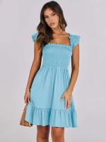 Vestido Mini de Verano Casual Boho para Mujer 2025 Cuello Cuadrado sin Mangas con Volantes de Cintura Swing A-e - details 7