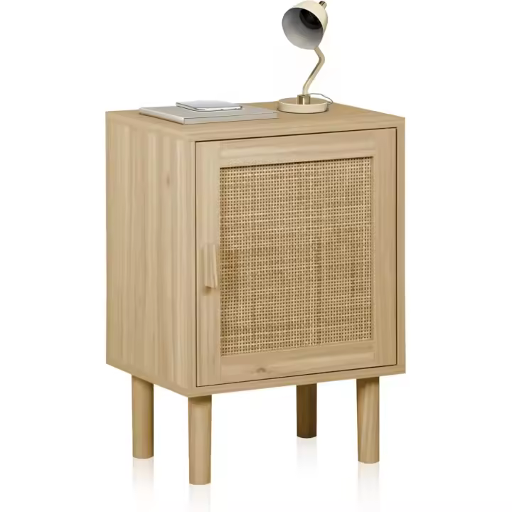 Zapatero 2 Puertas, Zapatero Estrecho, Acabado en Pino y Rattan, Medidas: 60 cm (Largo) x 82 cm (Alto) x 24 cm (Fondo) - 1