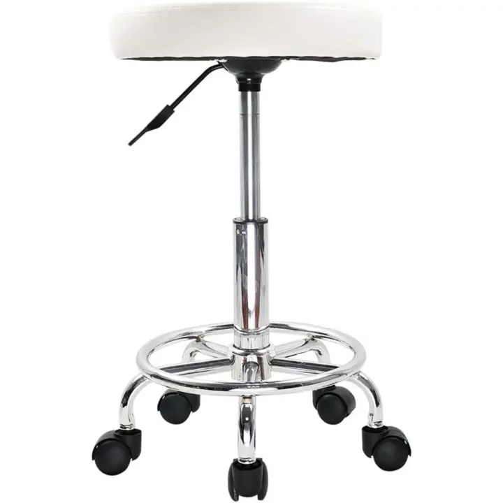 PU reposapiés Ajuste Altura Giratorio Medical SPA salón taburetes Masaje Silla Trabajo Color Blanco - 1