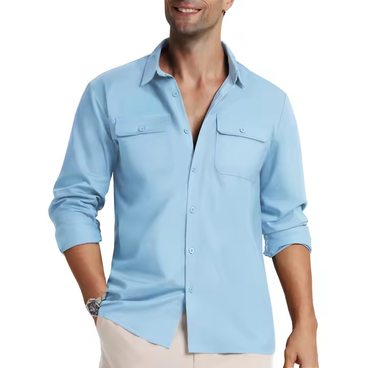 MAGCOMSEN Camisa de trabajo de manga larga de algodón para hombre, elegante y casual, con botones - 1