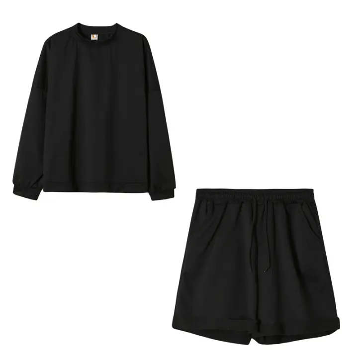Top de cuello redondo para mujer, pantalones cortos sueltos, suéter informal de dos piezas, Ropa nueva 2024 - 1