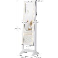Joyero con 20 Luces LED Armario Joyero Reclinable con Guardajoyas Anillos Pendientes Collares Cerradura y Llaves 40x37x146 cm Blanco - details 4