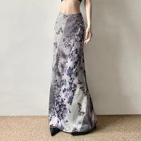 BUNO-Falda larga con estampado floral retro para mujer, faldas de tiro bajo con malla de retazos transparente, estilo vintage de los años 2000, trajes Harajuku y2k, novedad - details 3