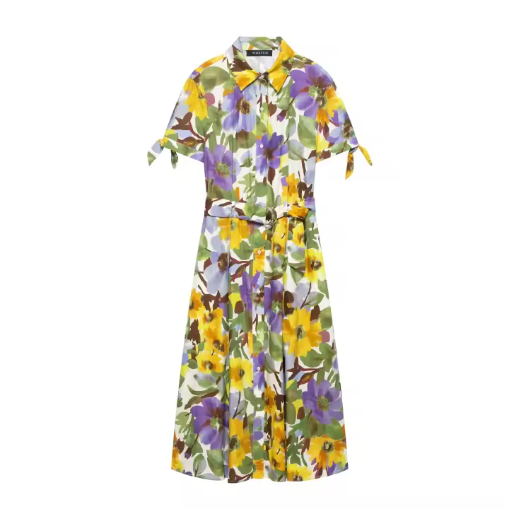 Ropa de mujer europea y americana popular vestido midi de popelina estampado - 1