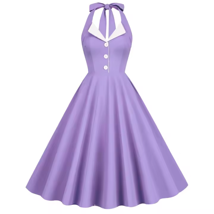 Hepburn - Retro para mujer, color impacto, espalda abierta, cuello colgante, fiesta - 1