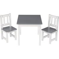 para Niños Mesa y 2 Sillas en Edad Preescolar Muebles para Niños 60x50x48cm Blanco+Gris - details 0