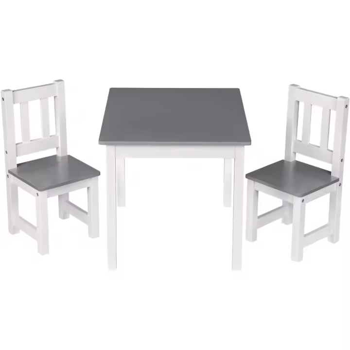para Niños Mesa y 2 Sillas en Edad Preescolar Muebles para Niños 60x50x48cm Blanco+Gris - 1