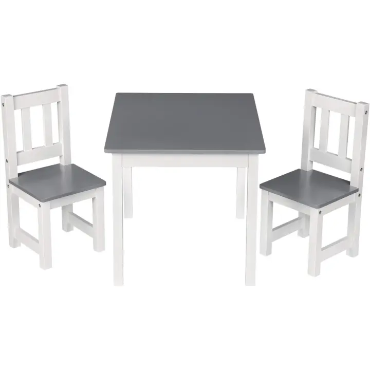para Niños Mesa y 2 Sillas en Edad Preescolar Muebles para Niños 60x50x48cm Blanco+Gris - 1