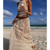 Conjunto de Dos Piezas para Mujer Verano 2025 TOP Cruzado con Espalda Descubierta y Falda Larga Fluida Estilo Y2K para Playa, Fiestas o Looks Diarios Tejido Transpirable y Exclusivo en Miravia - details 2