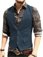 Chaleco de traje para hombre, chaleco informal de lana de tweed con cuello en V, chaleco formal de negocios para padrino de boda para verde/negro/marrón/café - details 6