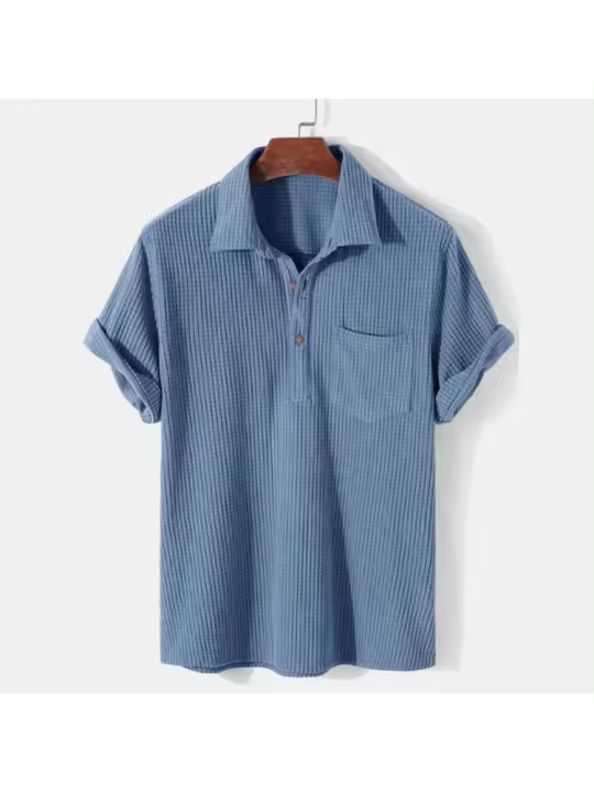 Camisa de hombre 2025 verano nuevo estilo maduro ligero de manga corta con solapa de pana simple top de moda - 1