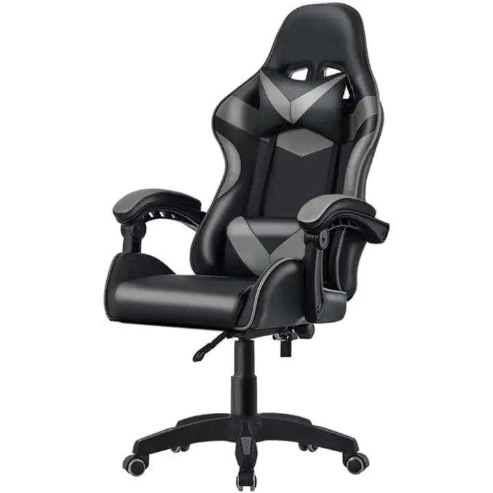 Silla para Ordenador, Silla Ergonómica para Juegos, Silla de Escritorio para Oficina con Altura Ajustable y Ruedas, Sillas de Videojuegos Color Negro/Gris. - 1
