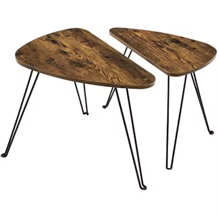 Juego de 2 Mesas Auxiliares Estilo Industrial Rústico Marrón-Negro Ideal para Sala de Estar, Comedor, Dormitorio - 1