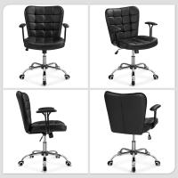 Silla de Oficina sin Reposabrazo Silla Oficina Tapizada de Cuero PU Silla con Ruedas Silla Ergonómica Base Metal Blanca - details 13
