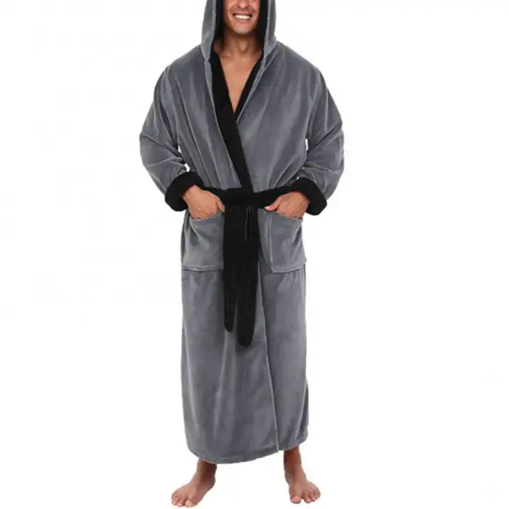 Camisón Albornoz Ropa de Dormir Casual para Hombre con Manga Larga Cálido Baño de Franela para Invierno - 1