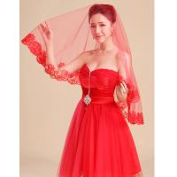 Tocado de velo de encaje largo simple para boda nupcial rojo clásico para mujer - details 3