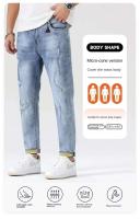 Vaqueros ajustados cónicos de mezclilla elástica de alta calidad para hombre, pantalones de estilo informal de verano y otoño de diseñador rasgados a la moda - details 8